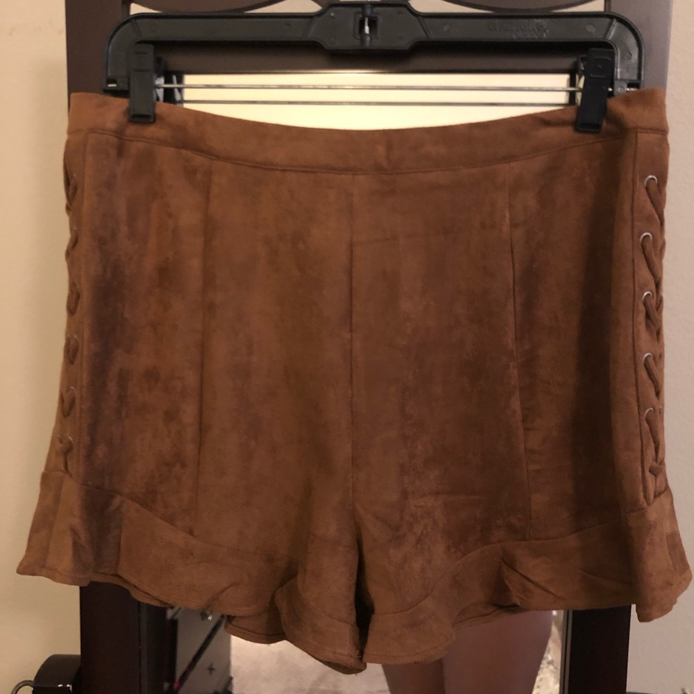 Brown, faux suede shorts